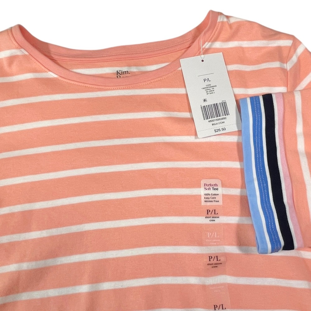 NEW Kim Rogers‎ P/L Coral Striped Short Sleeve Crew Neck Tee Nautical Preppy